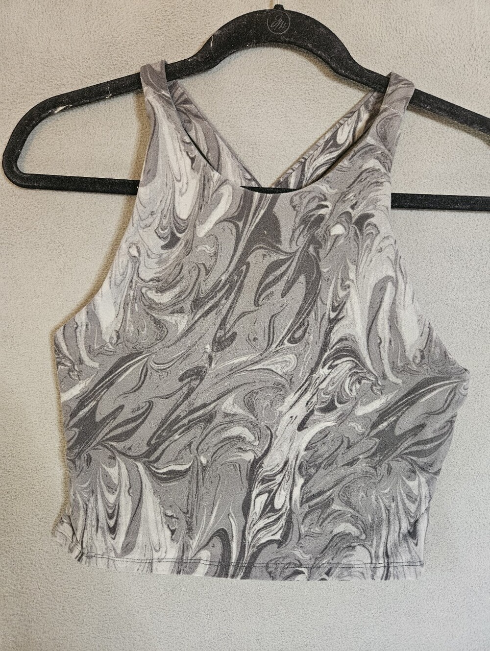 Abercrombie Fitch Women Small Crop Tank Top Shirt Gray Marble Racerback Athletic